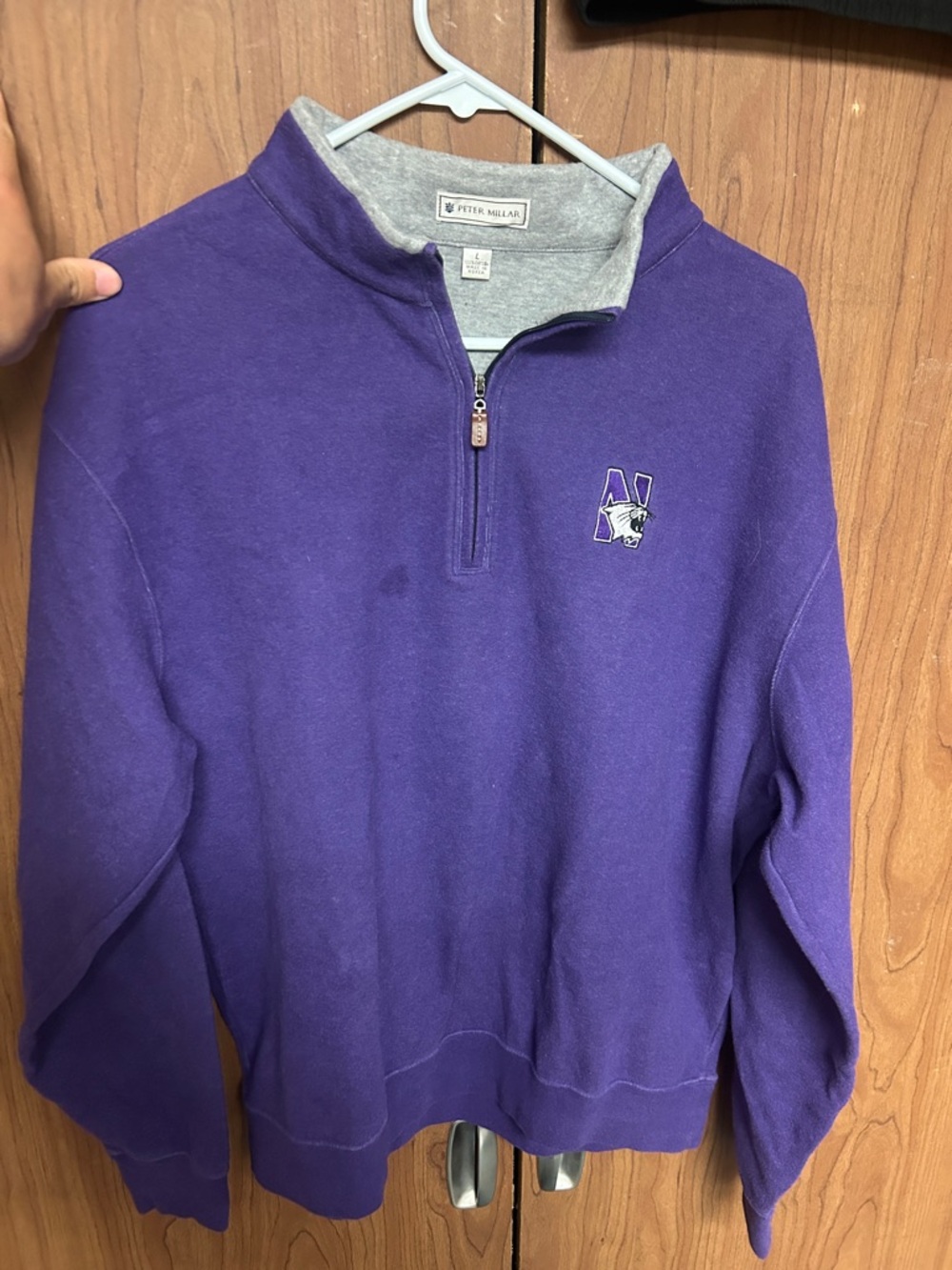 Peter Millar Purple Quarter-Zip Pullover with Grey Contrast Collar